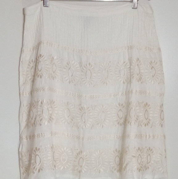INC International Concepts pale yellow embroidered linen A-line skirt - Picture 1 of 6